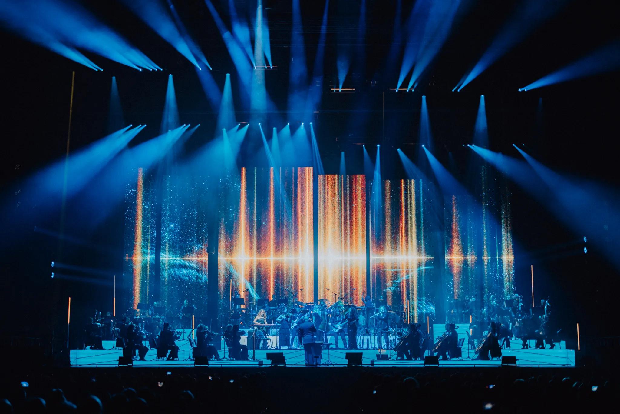 Concert hall with blue stage lights